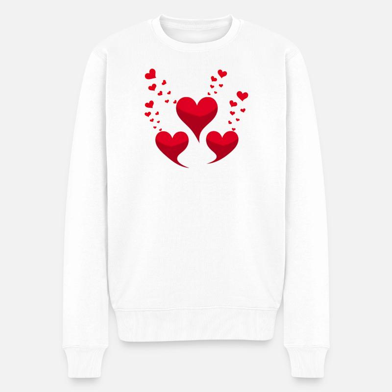 Rote Herzen - Männer Premium Bio Pullover - Weiß