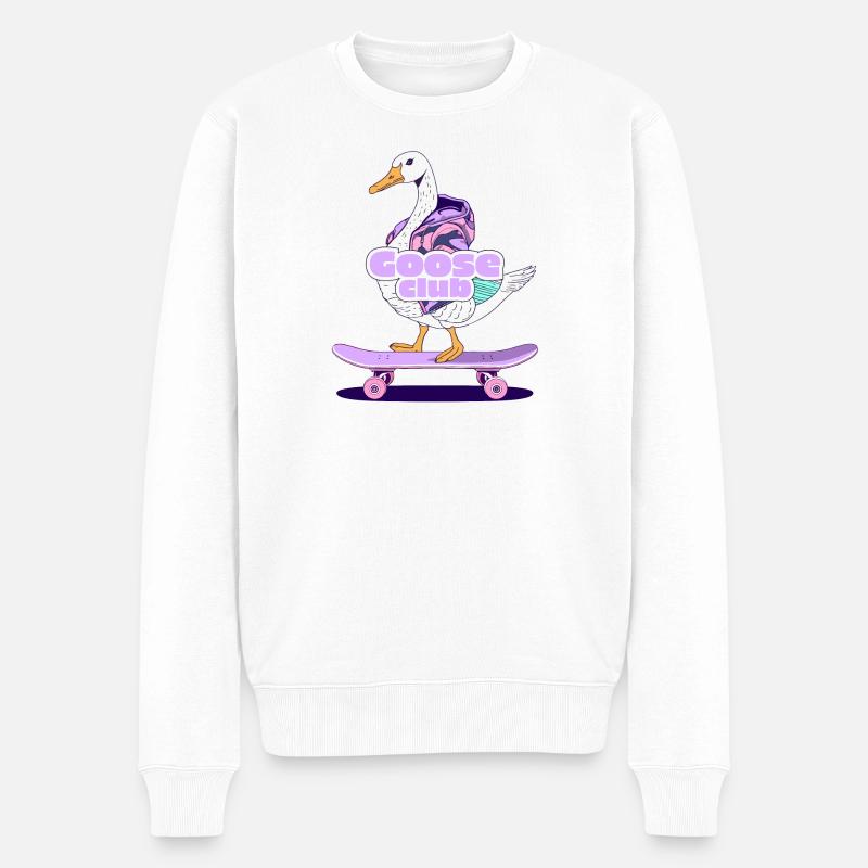 Skurriles Gänse-Skateboard-Design - Männer Premium Bio Pullover - Weiß