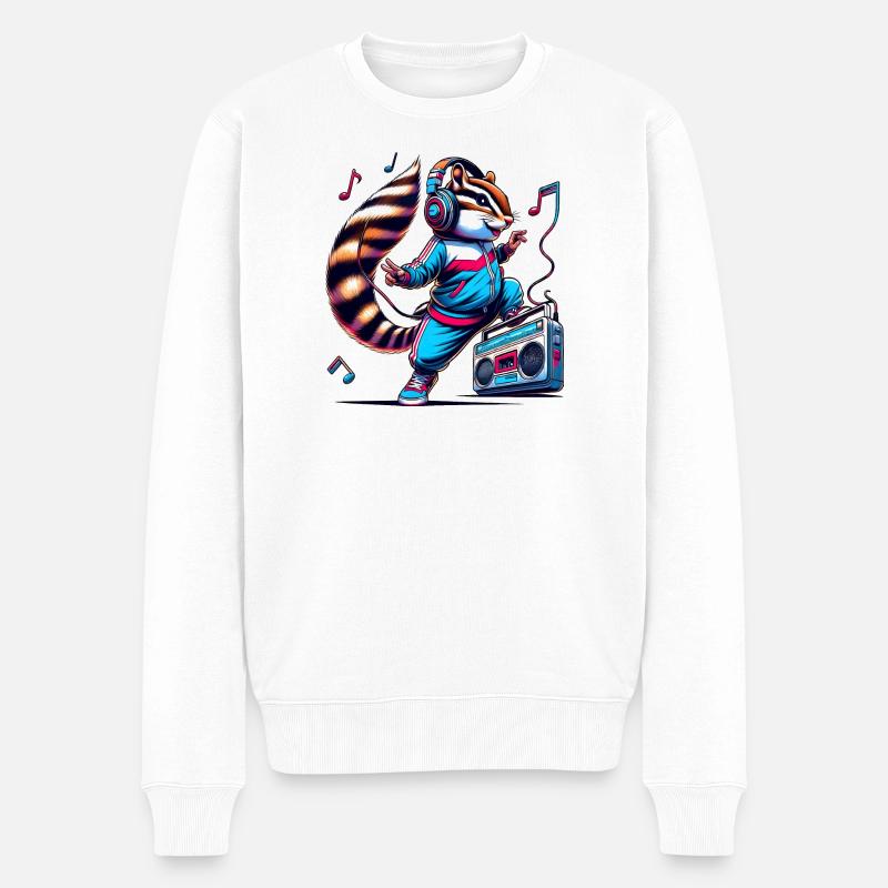 fröhliches Streifenhörnchen mit Kopfhörern - Männer Premium Bio Pullover - Weiß