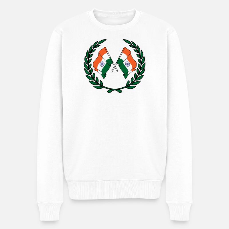 Flaggen Indiens im Lorbeerkranz - Männer Premium Bio Pullover - Weiß