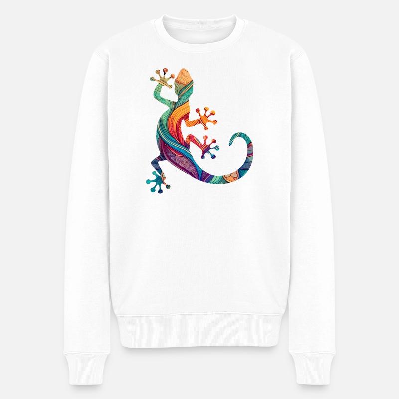 Mandala Gecko - Pull Premium bio Homme - blanc