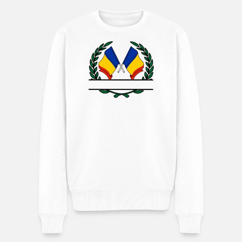 Drapeaux Roumanie couronne de laurier bannière - Pull Premium bio Homme - blanc