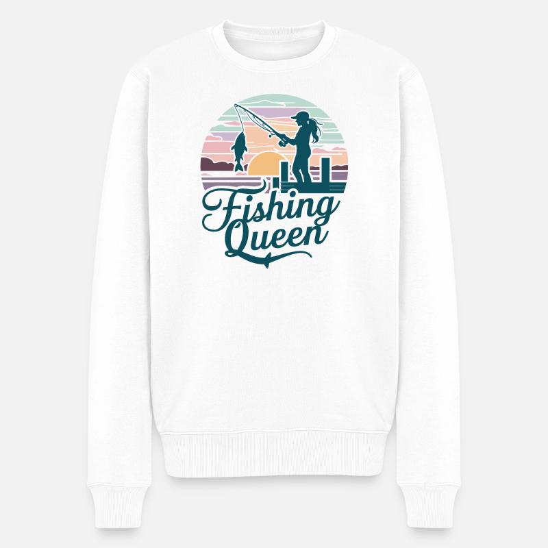 Fishing Queen - Sunset Silhouette - Männer Premium Bio Pullover - Weiß