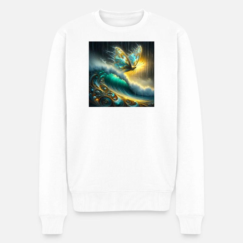 Papillon Mythique Sur Vague Luminescente - Pull Premium bio Homme - blanc
