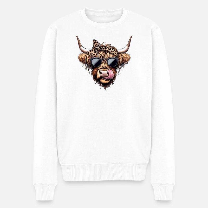Bœuf Rockabilly Highland - Élégant et cool - Pull Premium bio Homme - blanc