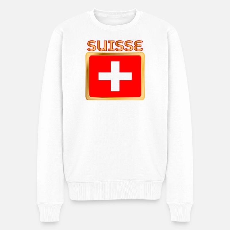 SCHWEIZER FLAGGE - Männer Premium Bio Pullover - Weiß