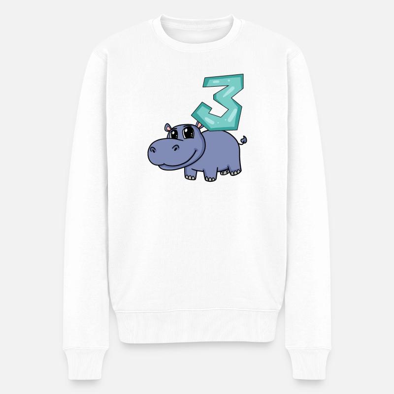 3. Geburtstag Motiv Nilpferd - drei Jahre alt - Männer Premium Bio Pullover - Weiß