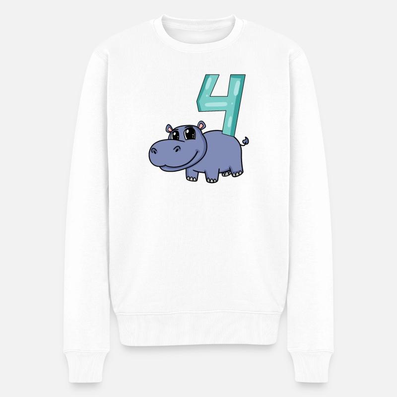4. Geburtstag Motiv Nilpferd - vier Jahre alt - Männer Premium Bio Pullover - Weiß