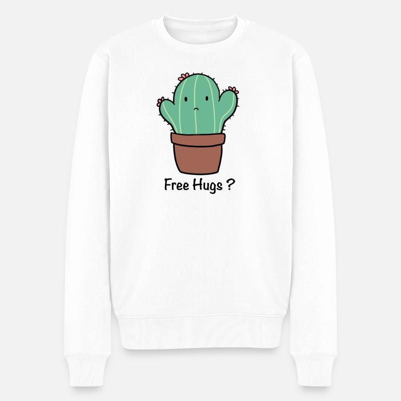 Süßer Kaktus Free Hugs - Männer Premium Bio Pullover - Weiß