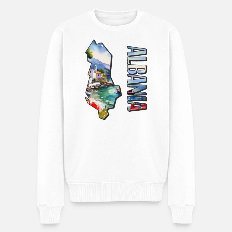 Carte à l’aquarelle Albanie - Pull Premium bio Homme - blanc