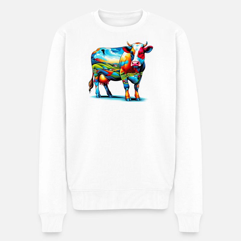Kuh - Männer Premium Bio Pullover - Weiß