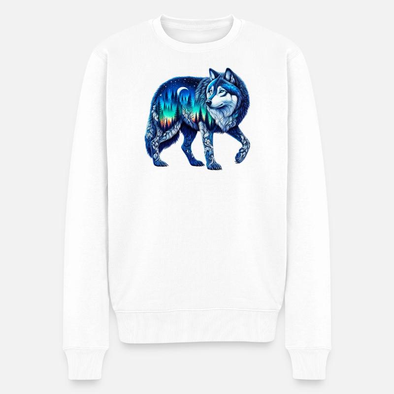 Wolf - Männer Premium Bio Pullover - Weiß