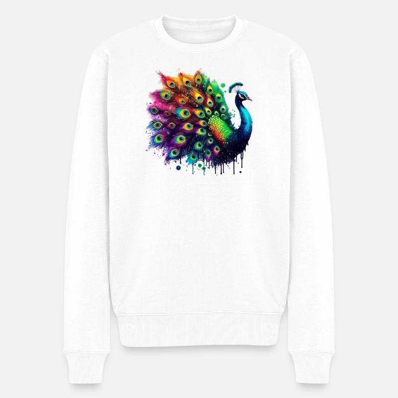 Pfau - Männer Premium Bio Pullover - Weiß