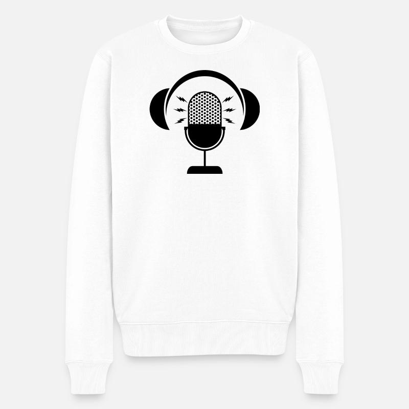 Podcast-Mikrofon & Kopfhörer - Männer Premium Bio Pullover - Weiß