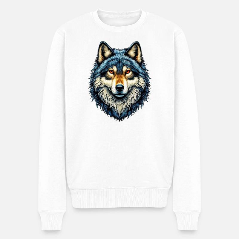 Wolf - Männer Premium Bio Pullover - Weiß
