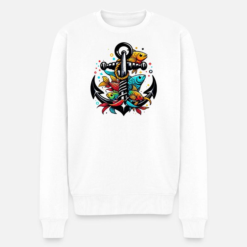 Ein Anker mit Fischen - Männer Premium Bio Pullover - Weiß