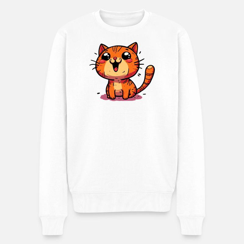 Katze - Männer Premium Bio Pullover - Weiß