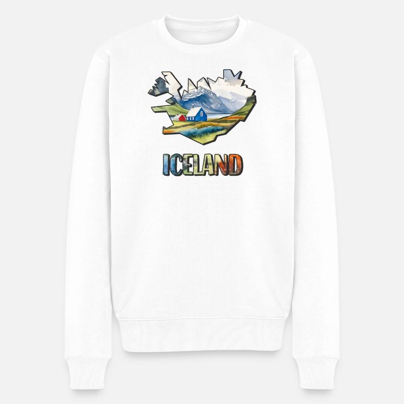 Carte à l’aquarelle Islande - Pull Premium bio Homme - blanc