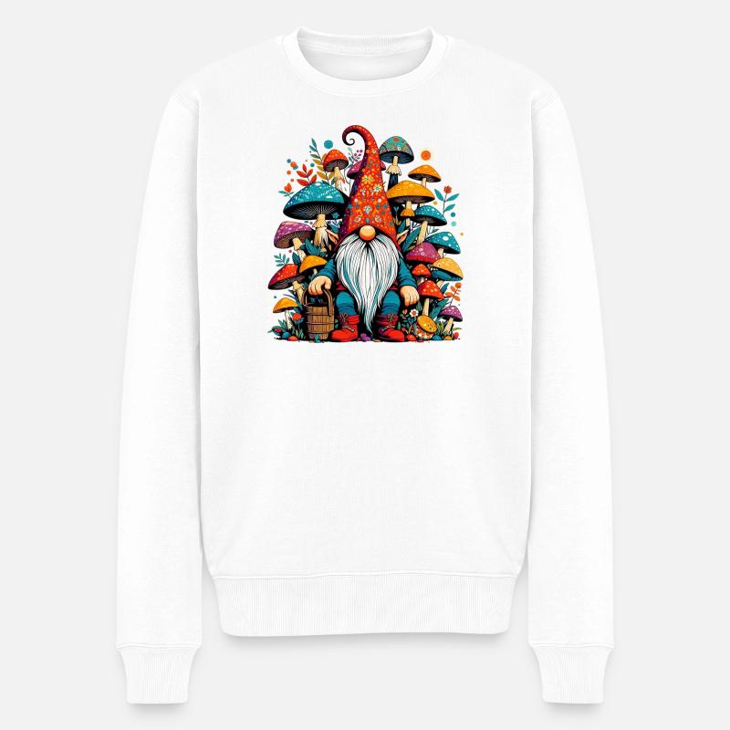 Zwerg mit Pilzen Pilze Pilze - Männer Premium Bio Pullover - Weiß