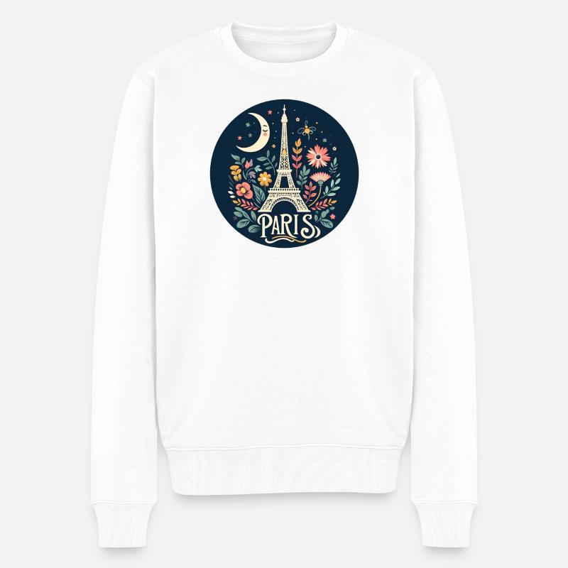 Illustration Florale Paris Étoile et Lune - Pull Premium bio Homme - blanc