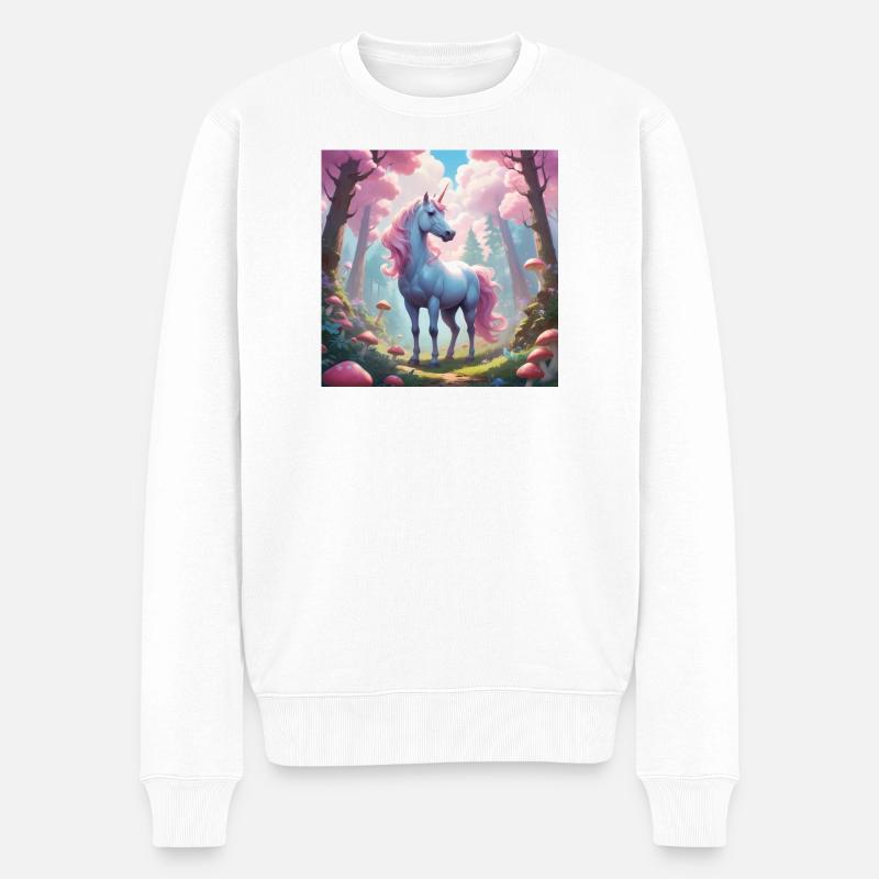Einhorn im Zauberwald - Männer Premium Bio Pullover - Weiß