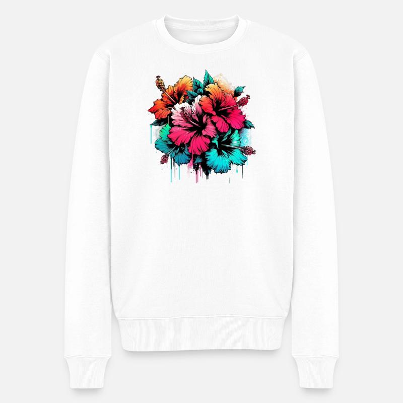 Fleurs d’hibiscus - Pull Premium bio Homme - blanc