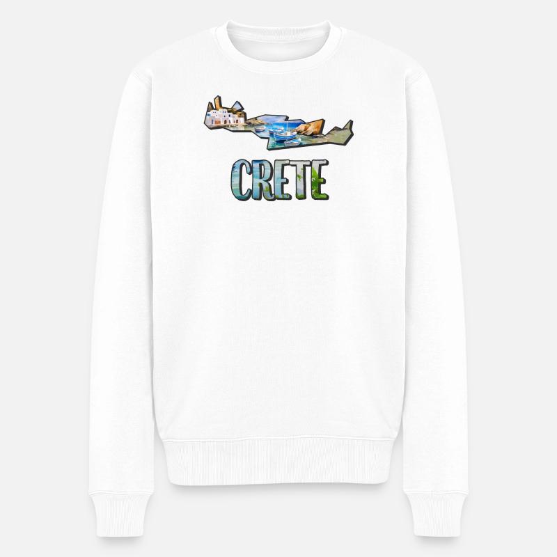 Aquarell Landkarte Kreta - Männer Premium Bio Pullover - Weiß