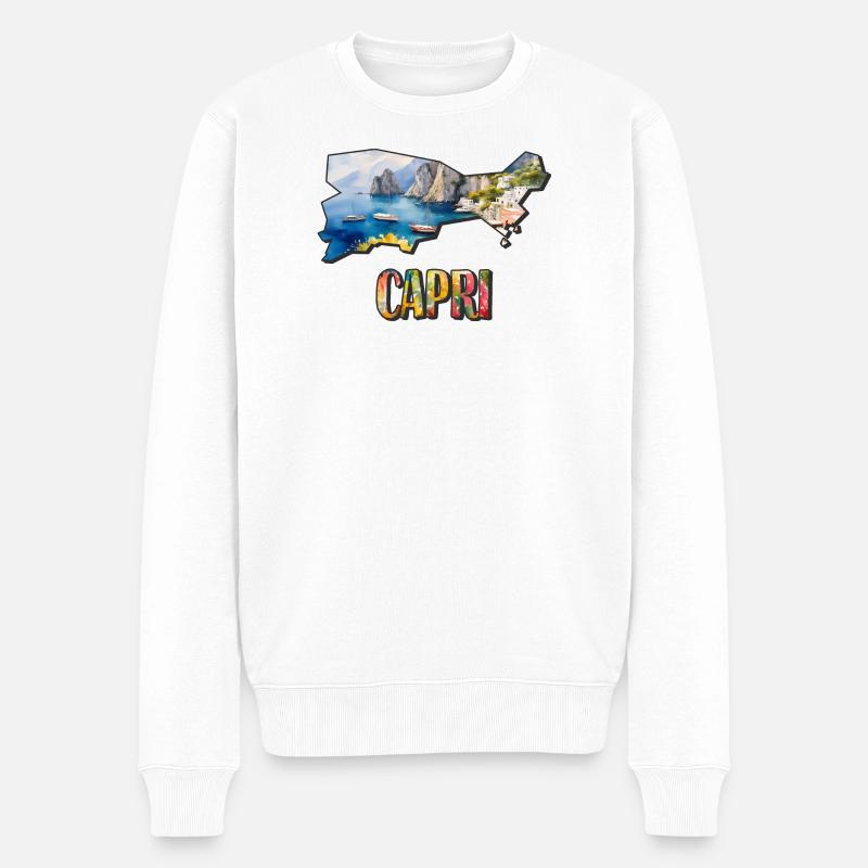 Aquarell Landkarte Capri - Männer Premium Bio Pullover - Weiß