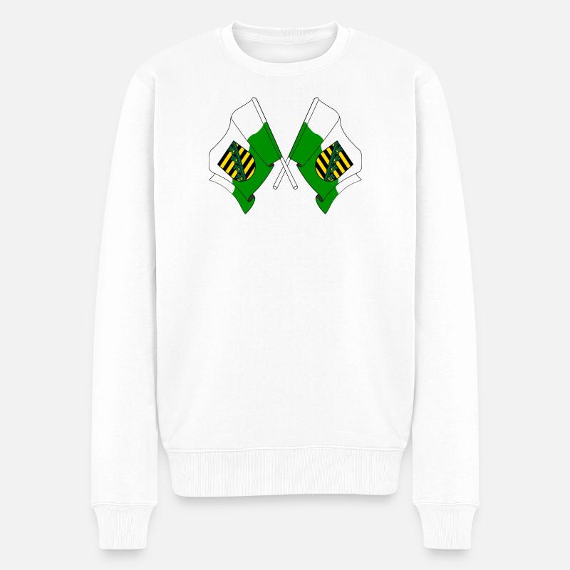 Zwei Flaggen Sachsen - Männer Premium Bio Pullover - Weiß