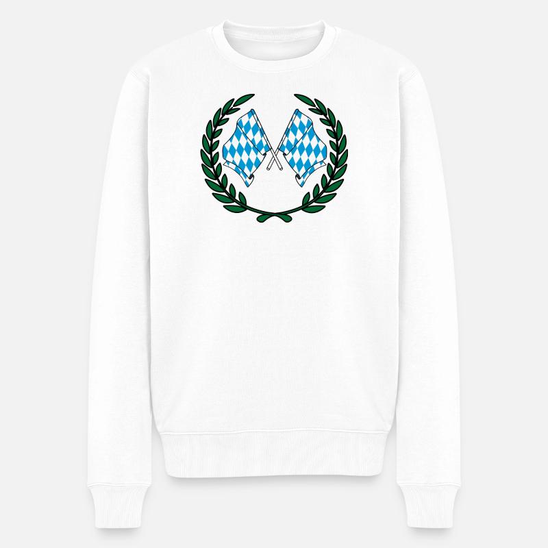 Fahnen Bayern Lorbeerkranz - Männer Premium Bio Pullover - Weiß