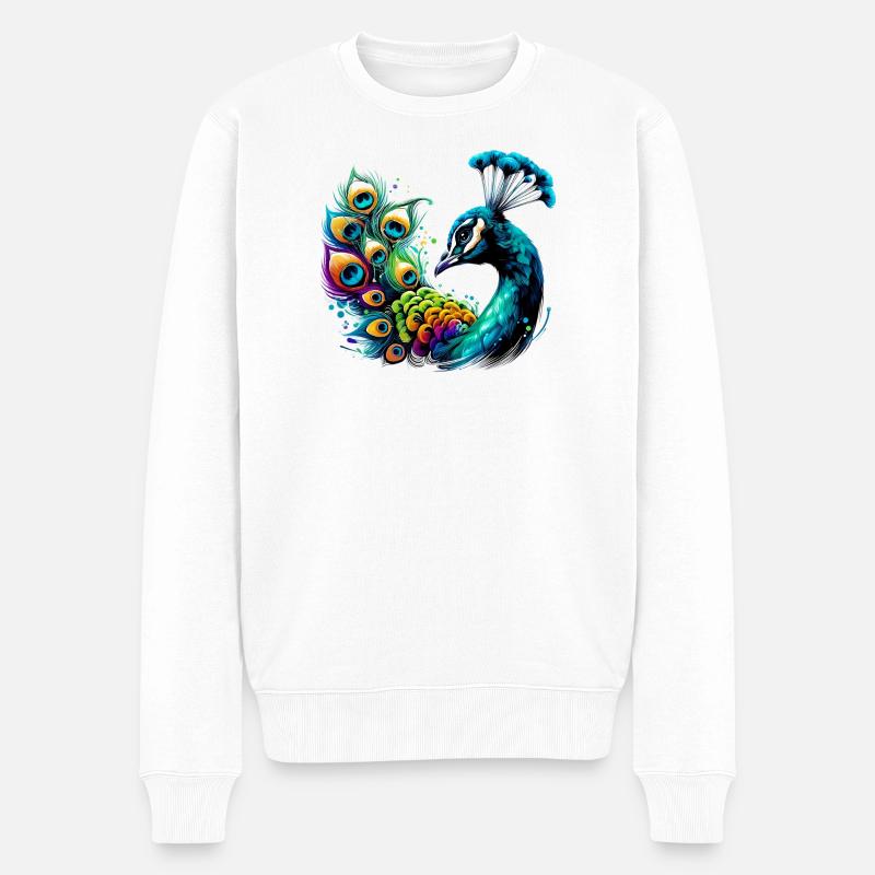 Pfau - Männer Premium Bio Pullover - Weiß