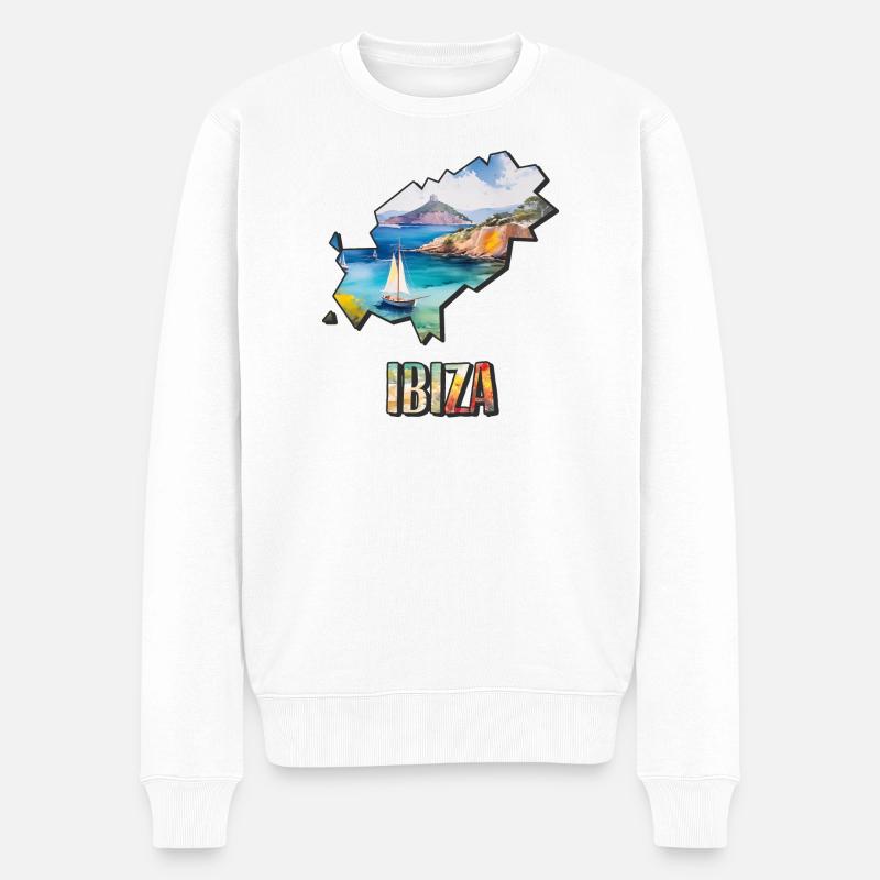 Carte à l’aquarelle Ibiza - Pull Premium bio Homme - blanc