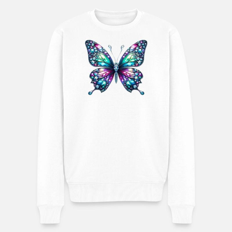 Papillon, Diamant, Diamants, Cristaux, Cristal - Pull Premium bio Homme - blanc