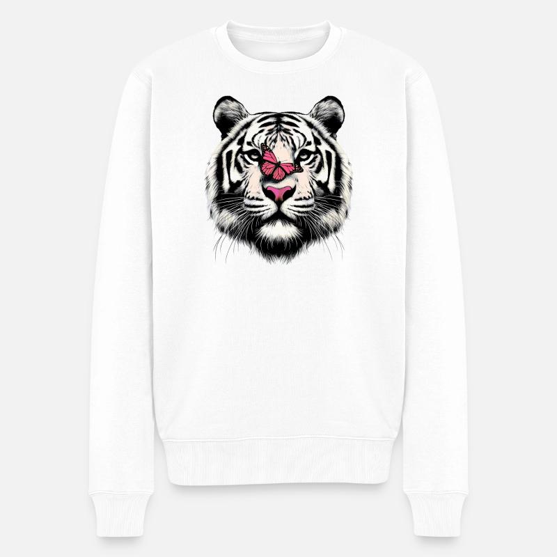 Tiger und Schmetterling - Männer Premium Bio Pullover - Weiß