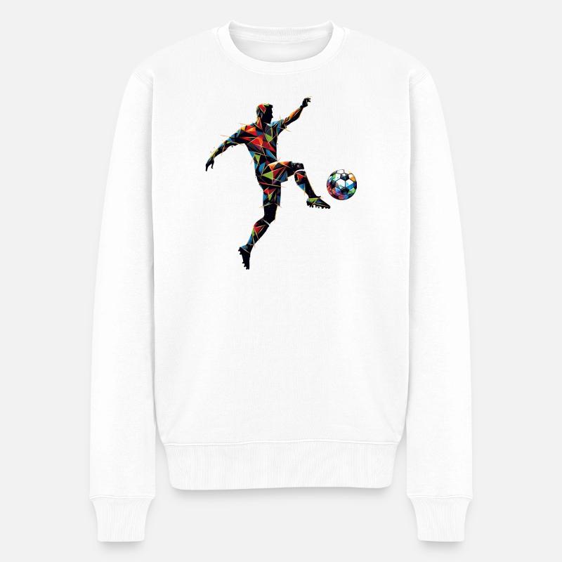 dynamischer Fußballspieler spielt Fußball - Männer Premium Bio Pullover - Weiß
