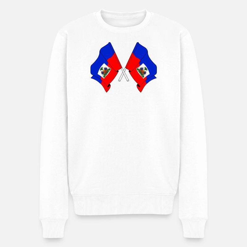 Zwei Flaggen Haiti - Männer Premium Bio Pullover - Weiß