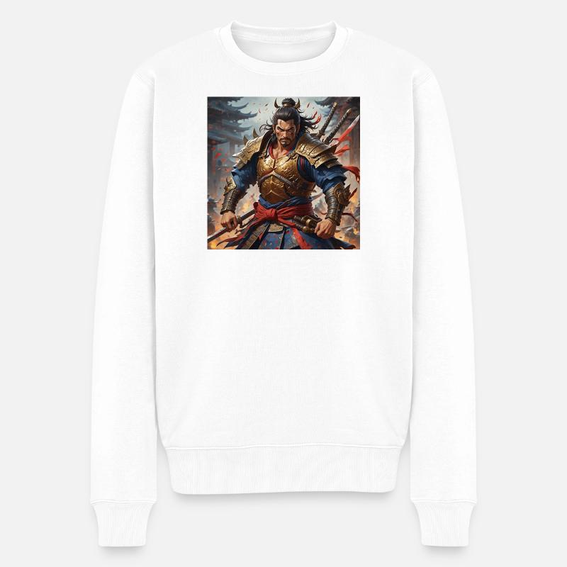 Goldener Krieger mit Doppelschwertern - Männer Premium Bio Pullover - Weiß