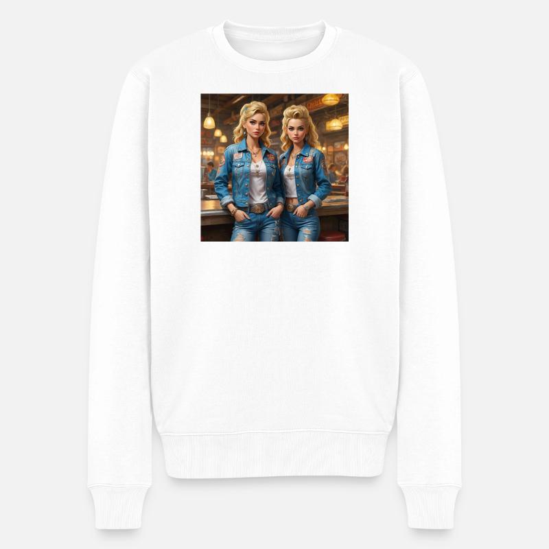 Diner Denim Duette - Männer Premium Bio Pullover - Weiß