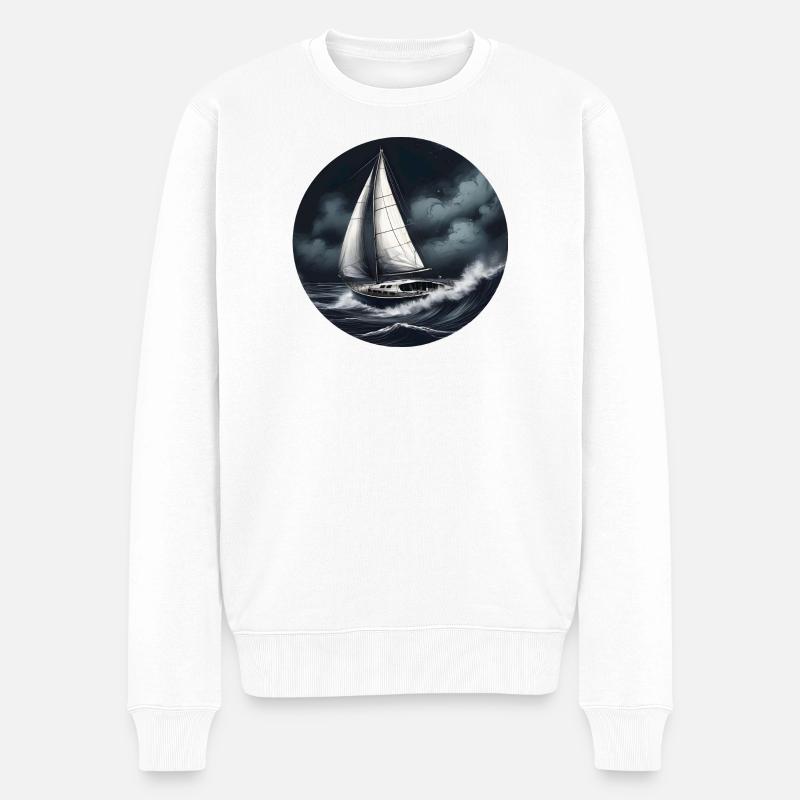 Nachtsegel im Sturm - Männer Premium Bio Pullover - Weiß