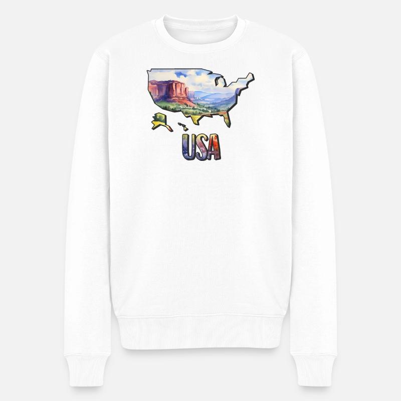 Aquarell Landkarte USA - Männer Premium Bio Pullover - Weiß