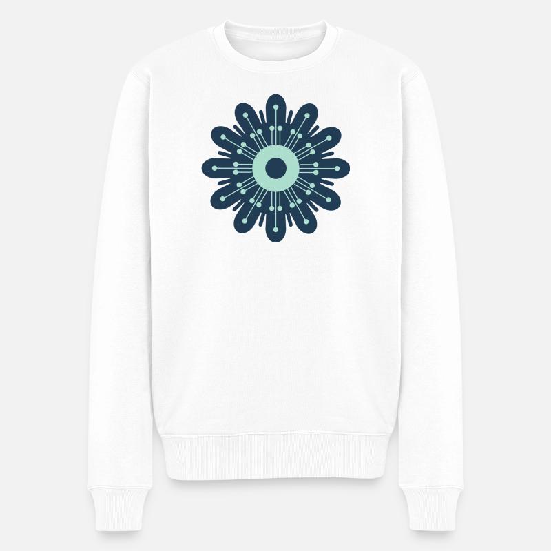 Fleur bleu foncé et vert menthe - Pull Premium bio Homme - blanc