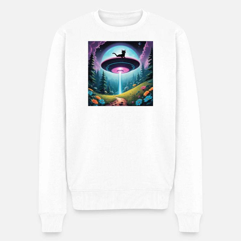 Ufo mit Kätzchen - Männer Premium Bio Pullover - Weiß