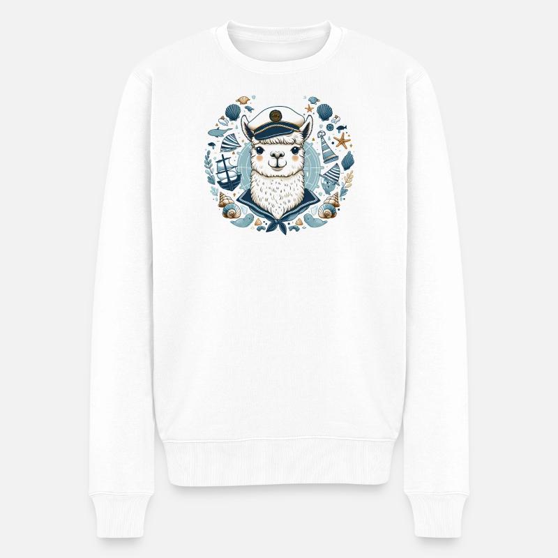 Kapitän Lama - Männer Premium Bio Pullover - Weiß
