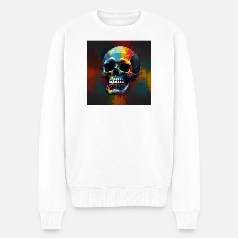 Bunte Totenmaske auf dem Hintergrund des Ausdrucks - Männer Premium Bio Pullover - Weiß