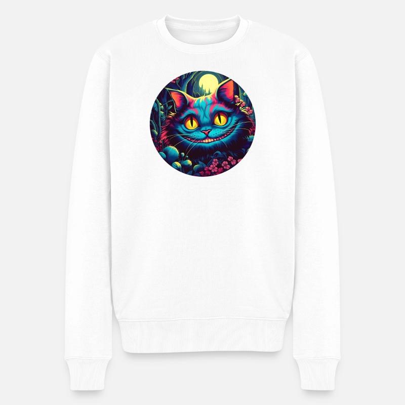 Grinsekatze Alice im Wunderland Zauberwald - Männer Premium Bio Pullover - Weiß