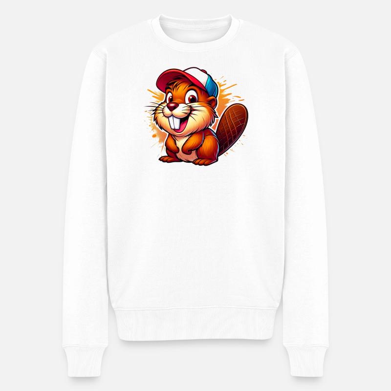 Biber mit Baseballkappe - Männer Premium Bio Pullover - Weiß