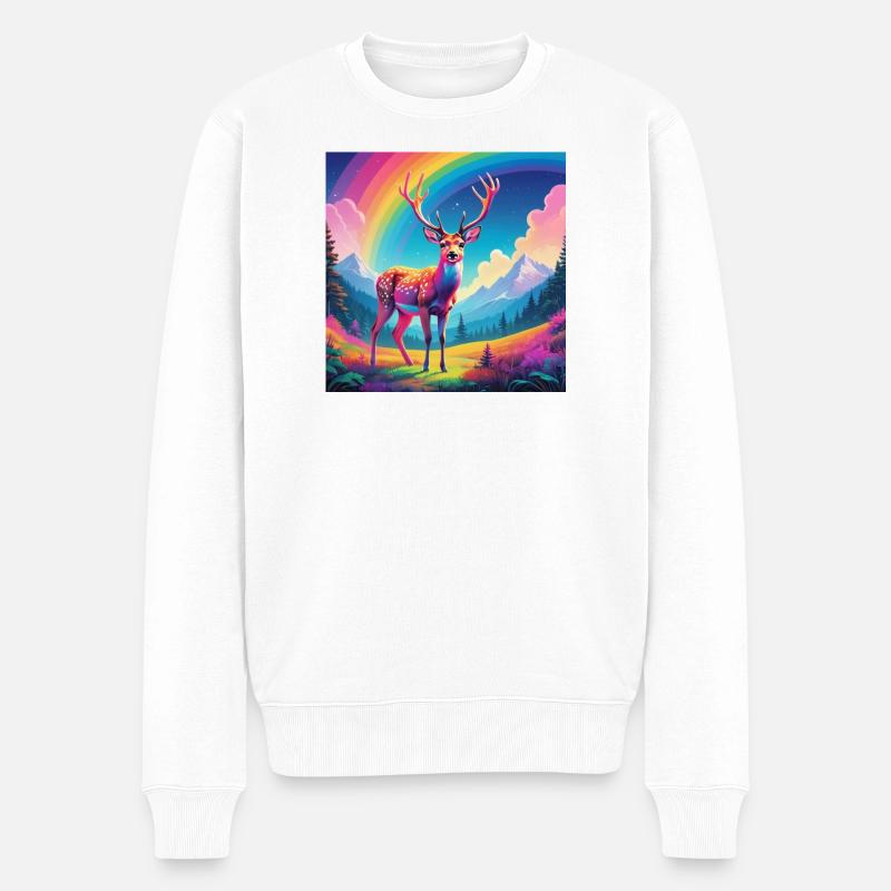 Hirsch mit Regenbogen - Männer Premium Bio Pullover - Weiß