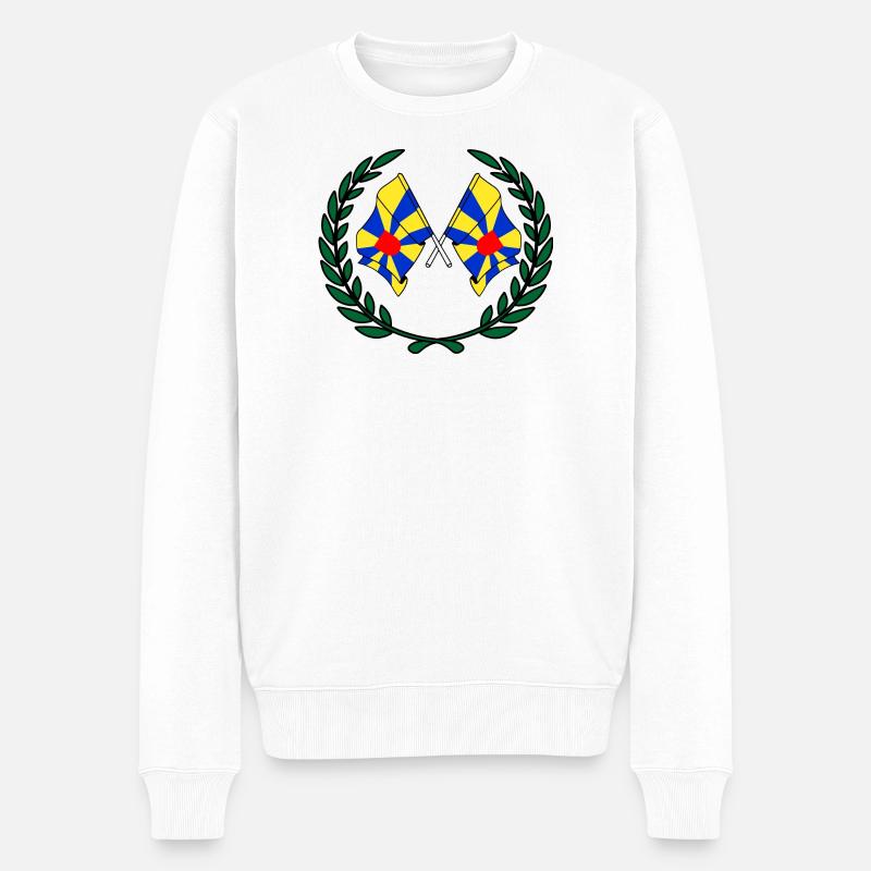 Flaggen Westflanderns im Lorbeerkranz - Männer Premium Bio Pullover - Weiß