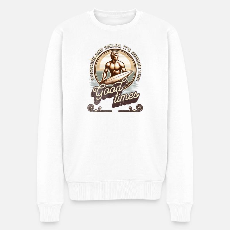 Sonnen, Surfer, Gute Laune Design - Männer Premium Bio Pullover - Weiß