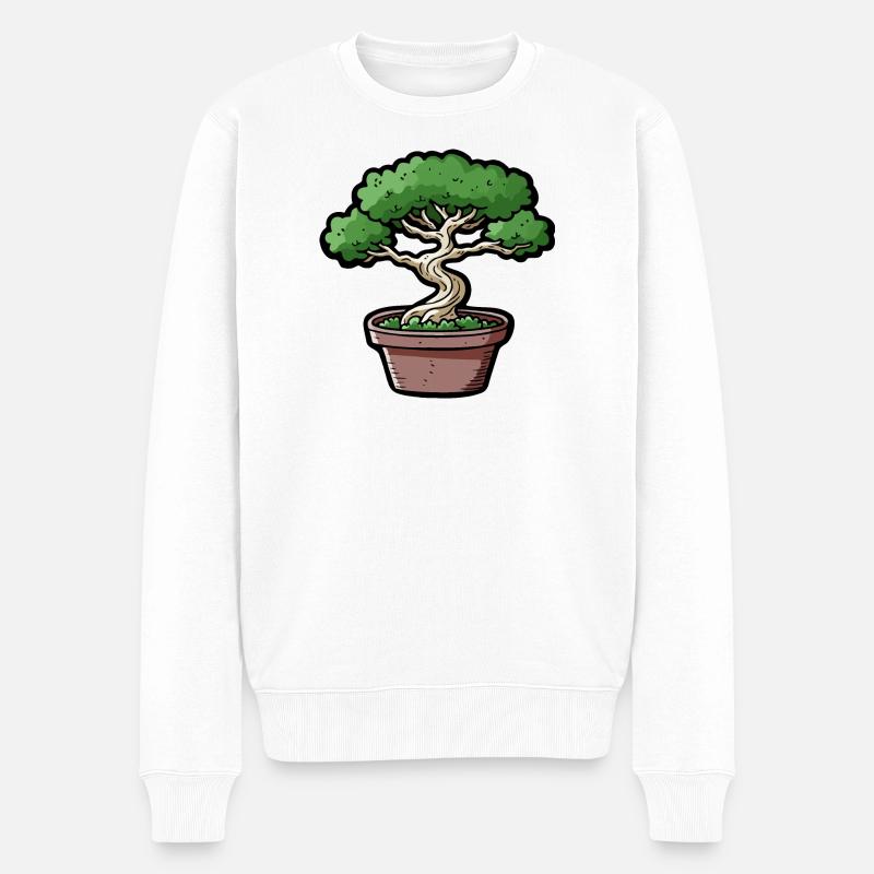 Comic Bonsai Baum - Männer Premium Bio Pullover - Weiß